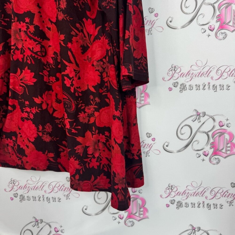 Orage long sleeve flowy flowers top blouse Red Floral Women's Blouse - Picture 4 of 8